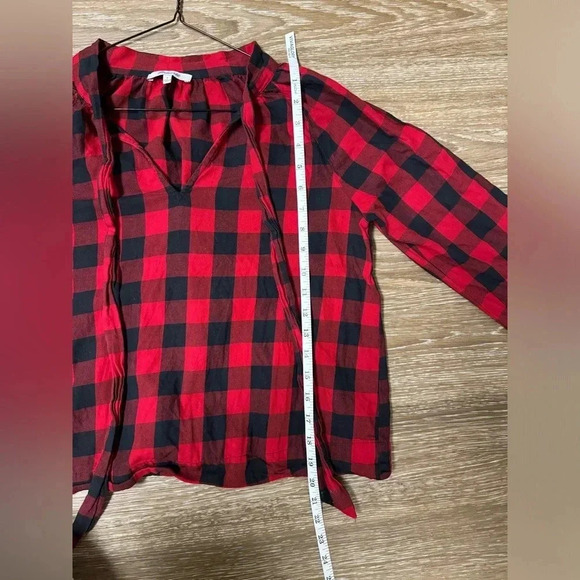 Madewell 100% cotton buffalo plaid red and black tie front blouse size S - Picture 9 of 9